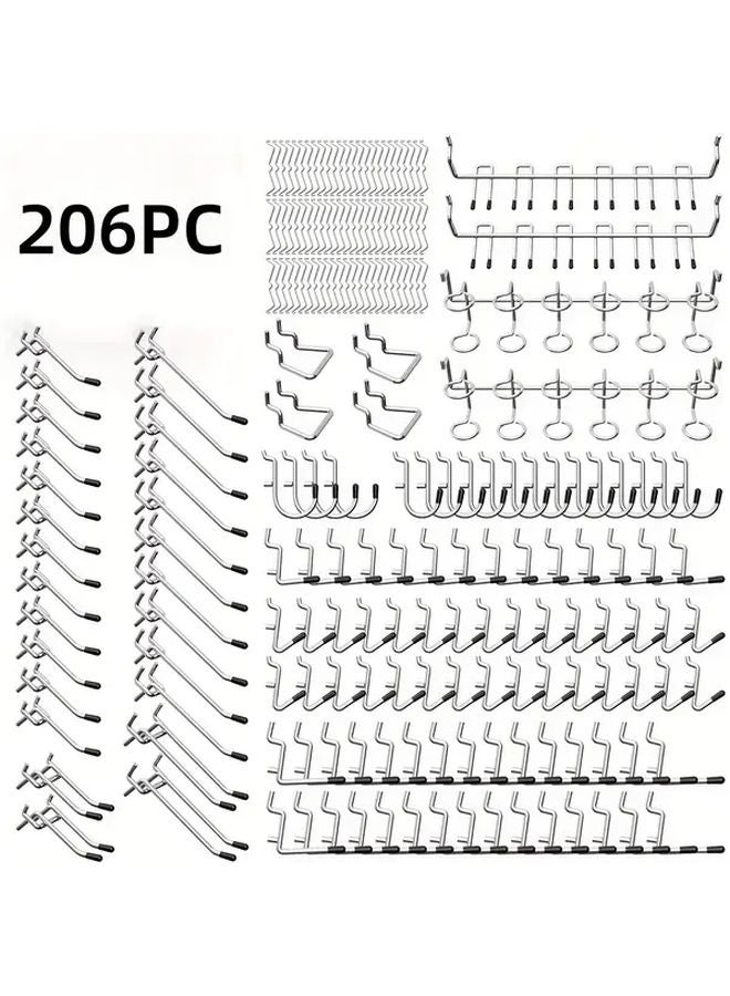 206pcs Metal Hooks and Pegboard Organizer Kit for Garage Workshop Storage and Crafts - Image 1
